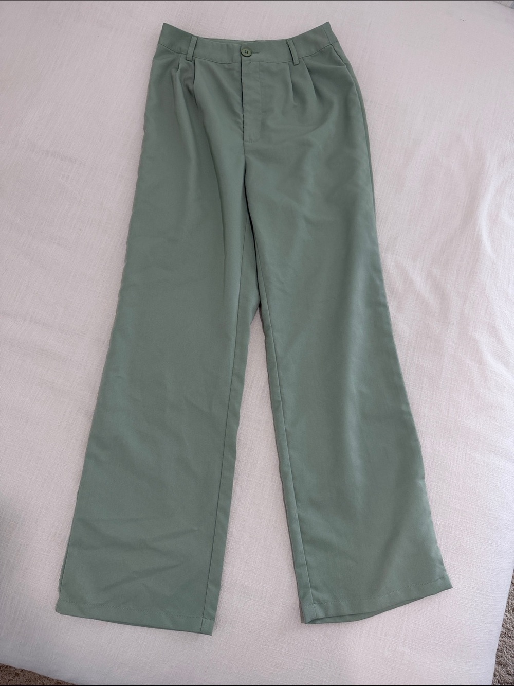 SHEIN Sage Green High Waist Wide Leg Trouser Pants Size S